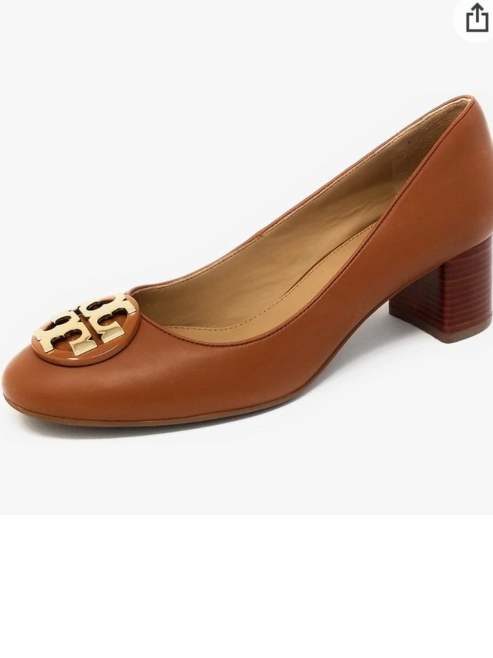 Tory Burch Janey Leather Block Heel Pumps - Royal Tan / Gold - Size 9.5